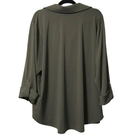 Michael Kors Plus Size Blouse Size 3X | NWT $98 | Olive Green Top w Gold Buttons - Picture 3 of 6